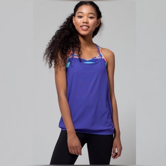 Ivivva Lululemon Tank Jump For Joy Strappy Purple Mesh Built In Shelf Bra Size 6 - Picture 2 of 13